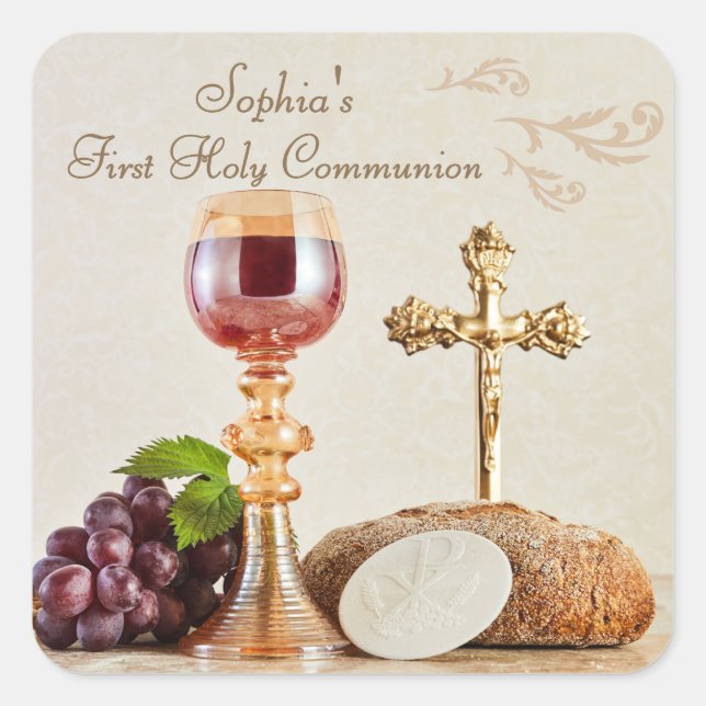 Adesivo Quadrado First Holy Communion Eucharist Chalice Design (Frente)