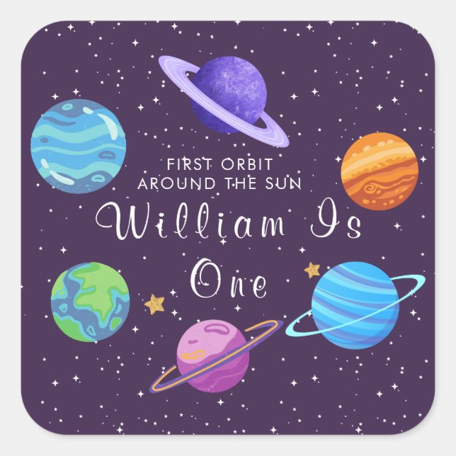 Adesivo Quadrado First Orbit Around the Sun Space Birthday Sticker  (Frente)
