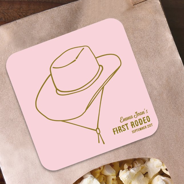 Adesivo Quadrado First Rodeo Pink Cowgirl Hat 1st Birthday Sticker (First Rodeo Pink Cowgirl Hat 1st Birthday Sticker
)