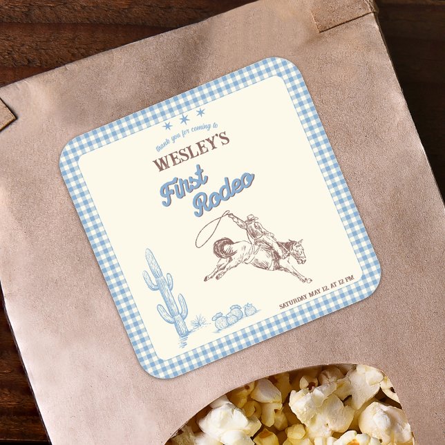 Adesivo Quadrado First Rodeo Wild West Boys 1st Birthday Party  (First Rodeo Wild West Boys 1st Birthday Party Square Sticker)