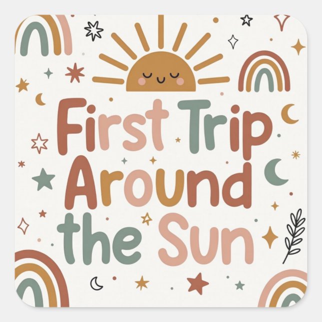 Adesivo Quadrado First Trip Around the Sun Birthday – 1st BDAY Squ (Frente)