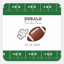 Adesivo Quadrado First Year Down Football Birthday 