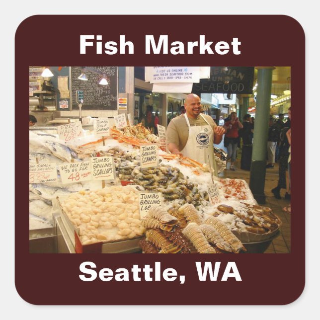 Adesivo Quadrado Fish Market Seattle Washington (Frente)