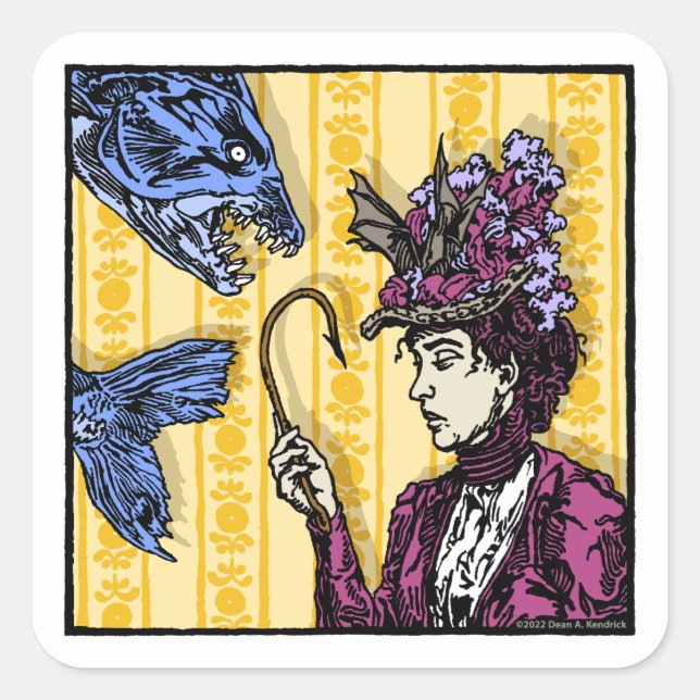 Adesivo Quadrado Fishhook - Gótico Pop Surreal (Frente)