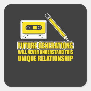 Adesivo Quadrado Fita cassete e Lápis