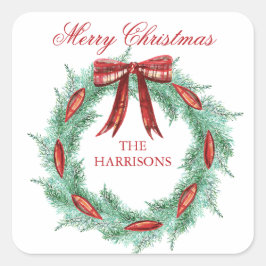 Adesivo Quadrado Fita de Fita de Xadrez de Aquarela Natal
