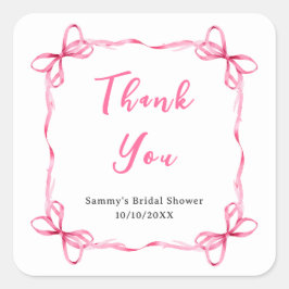 Adesivo Quadrado Fita Pink Coquette Obrigada Festa de Casamento
