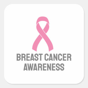 Adesivo Quadrado Fita Rosa de Consciência do Cancer da Mama