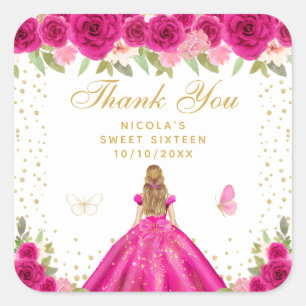 Adesivo Quadrado Flair Rosa Quente Loira Princesa Doce Dezesseis