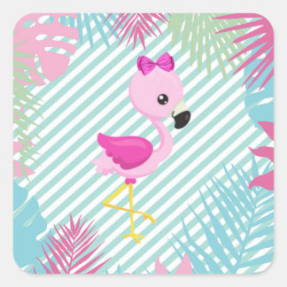 Adesivo Quadrado Flamenco Rosa Baby para personalizar e imprimir
