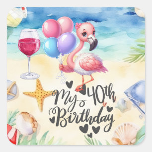 Adesivo Quadrado Flamingo aniversário de 40 anos engraçado dizendo 