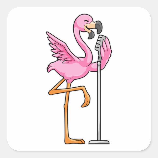 Adesivo Quadrado Flamingo cantando com microfone (Frente)