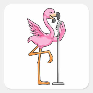 Adesivo Quadrado Flamingo cantando com microfone