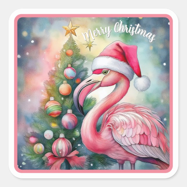 Adesivo Quadrado Flamingo Christmas Sticker (Frente)