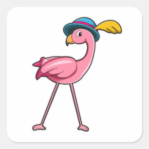 Adesivo Quadrado Flamingo com chapéu e pena