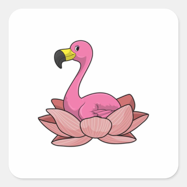 Adesivo Quadrado Flamingo com flor de Lotus (Frente)