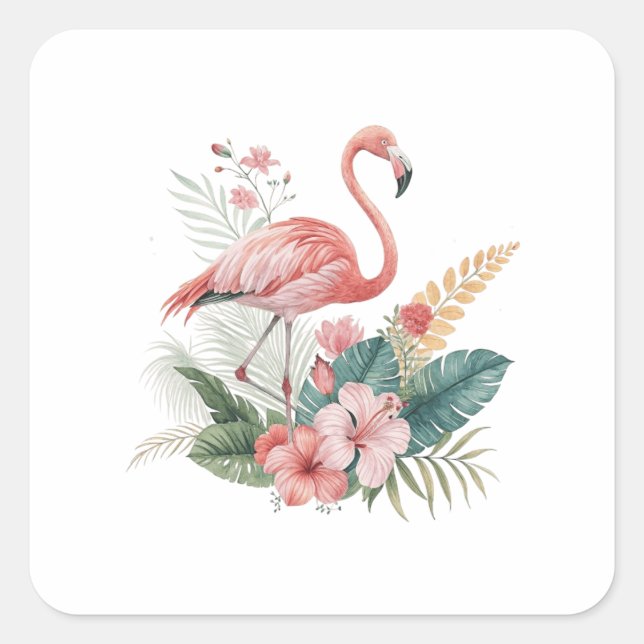 Adesivo Quadrado Flamingo Com Flores (Frente)