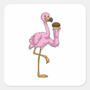 Adesivo Quadrado Flamingo com Muffin