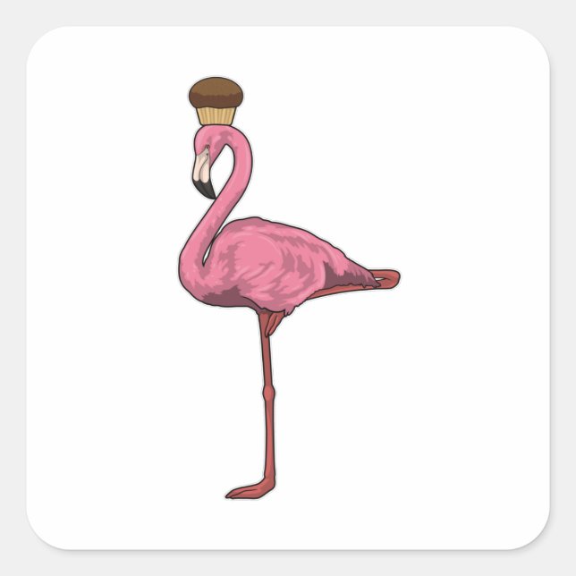 Adesivo Quadrado Flamingo com Muffin (Frente)