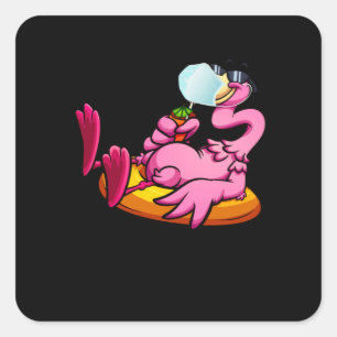 Adesivo Quadrado Flamingo com Pássaro da Máscara Relaxando Quaren