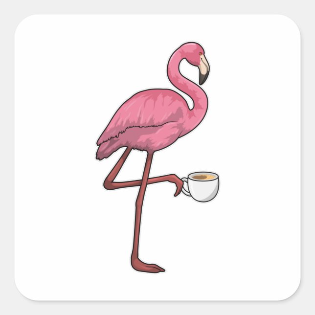 Adesivo Quadrado Flamingo com Taça de Café (Frente)