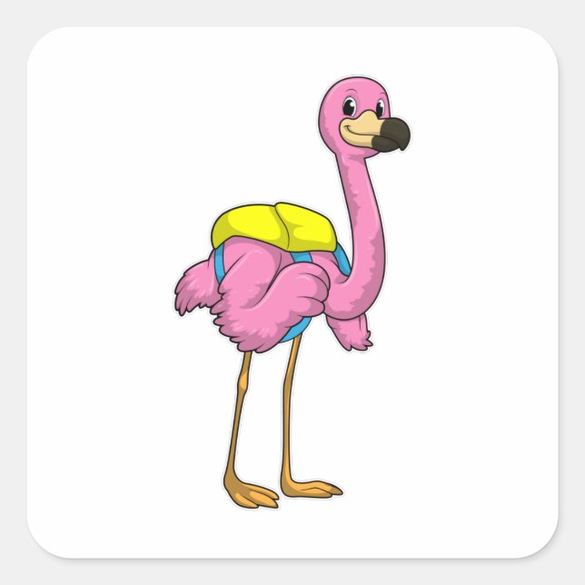 Adesivo Quadrado Flamingo como Alunos com saco escolar (Frente)
