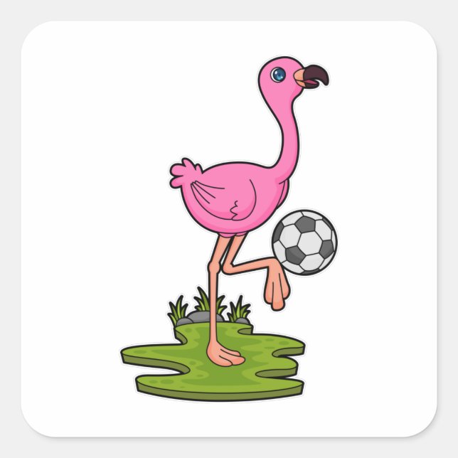 Adesivo Quadrado Flamingo como jogador de futebol com futebol (Frente)