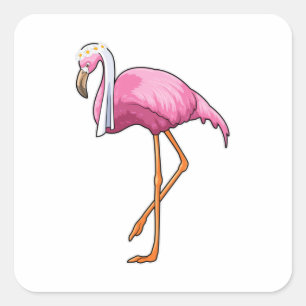 Adesivo Quadrado Flamingo como Noiva com Veil