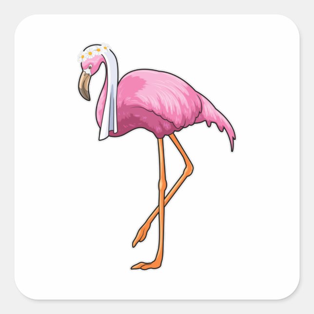 Adesivo Quadrado Flamingo como Noiva com Véu (Frente)