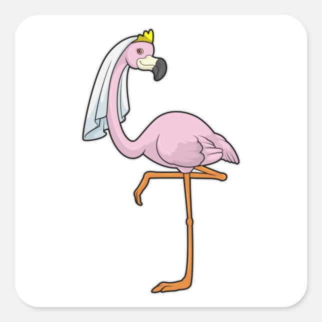 Adesivo Quadrado Flamingo como noiva no casamento com Veil (Frente)