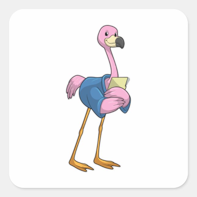 Adesivo Quadrado Flamingo como Secretário com Notepad (Frente)