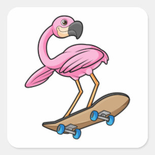 Adesivo Quadrado Flamingo como Skater com skate