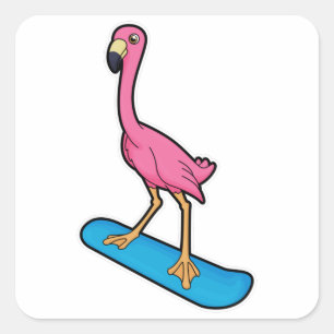 Adesivo Quadrado Flamingo como Snowboarder com Snowbaord
