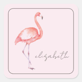 Adesivo Quadrado Flamingo Cor-de-Água Rosa Personalizado