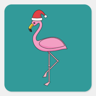 Adesivo Quadrado Flamingo de Natal com Santa Hat