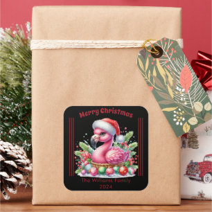 Adesivo Quadrado Flamingo de Natal divertido com um toque personali