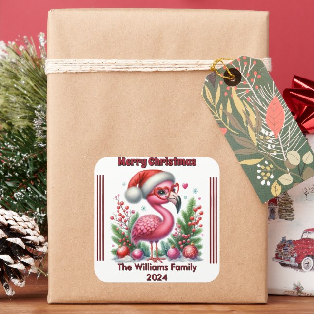 Adesivo Quadrado Flamingo de Natal personalizado com sabor festivo (Feriado)