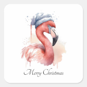 Adesivo Quadrado Flamingo de Natal, personalizável