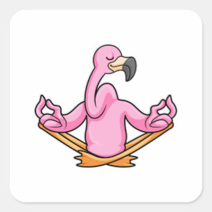 Adesivo Quadrado Flamingo em Yoga, na perna cruzada