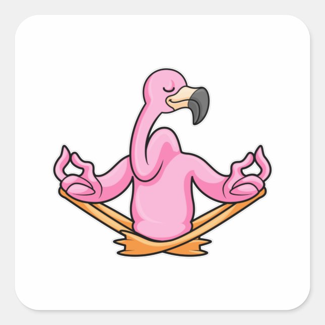 Adesivo Quadrado Flamingo em Yoga, na perna cruzada (Frente)