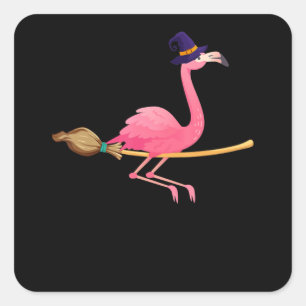 Adesivo Quadrado Flamingo   Feiticeiro Flamingo Engraçado Halloween