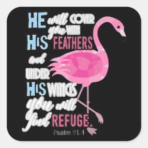 Adesivo Quadrado Flamingo   Flamingo Christian Psalm 91 Bíblia Vers