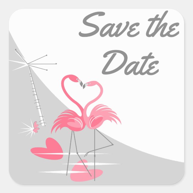 Adesivo Quadrado Flamingo Love Large Moon Save Date Square (Frente)