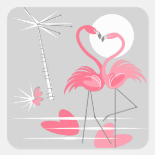 Adesivo Quadrado Flamingo Love Sticker Square