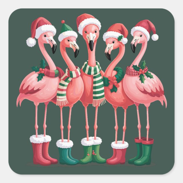 Adesivo Quadrado Flamingo Lover Gift Natal Feliz Natal (Frente)