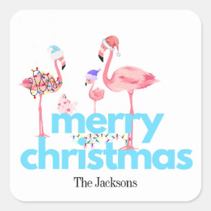 Adesivo Quadrado Flamingo Moderno Vinhetas de Natal