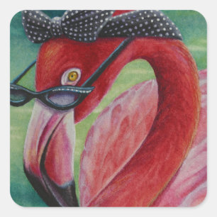 Adesivo Quadrado Flamingo N.º 1, Vertical, Retro-Rosa, Aquarela