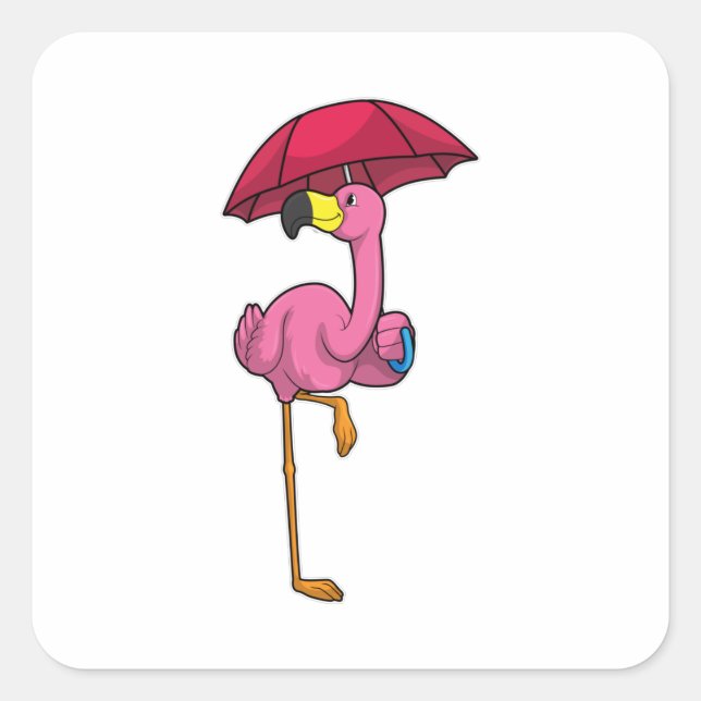 Adesivo Quadrado Flamingo na chuva com guarda-chuva (Frente)