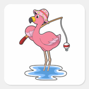 Adesivo Quadrado Flamingo na pesca com cana de pesca