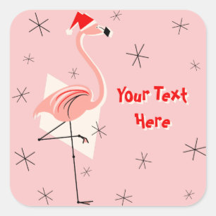 Adesivo Quadrado Flamingo Papais noeis Pink Text Sticker